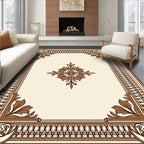 Vintage Brown Art Nouveau Floral Border Rug