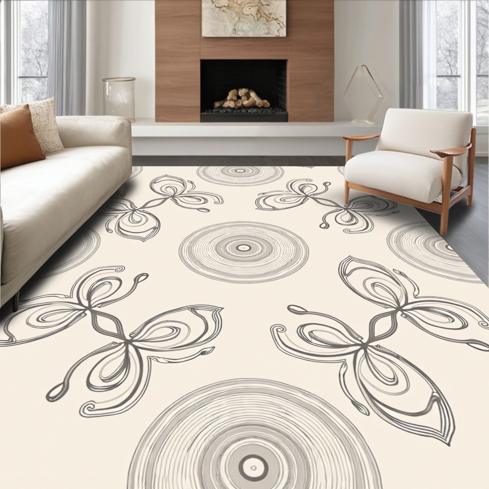 Gray Floral Medallion Swirl Rug