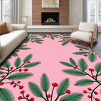 Pink Green Berry Sprig Border Rug