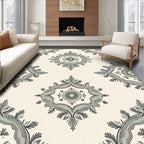 Elegant Gray Floral Medallion Tile Rug