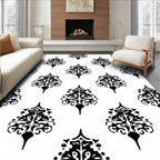 Black white ornate damask arabesque Rug
