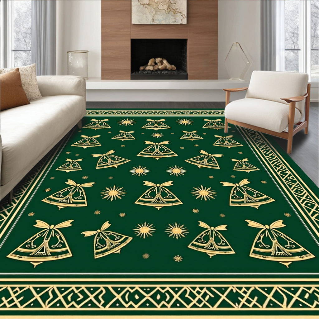 Emerald Green Gold Festive Bells Rug