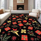 Red Gold Festive Gift Collage Rug