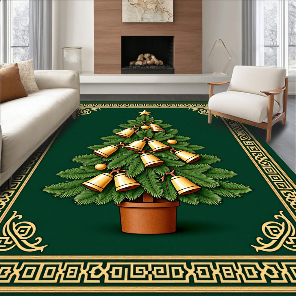 Golden Bells Christmas Tree Border Rug