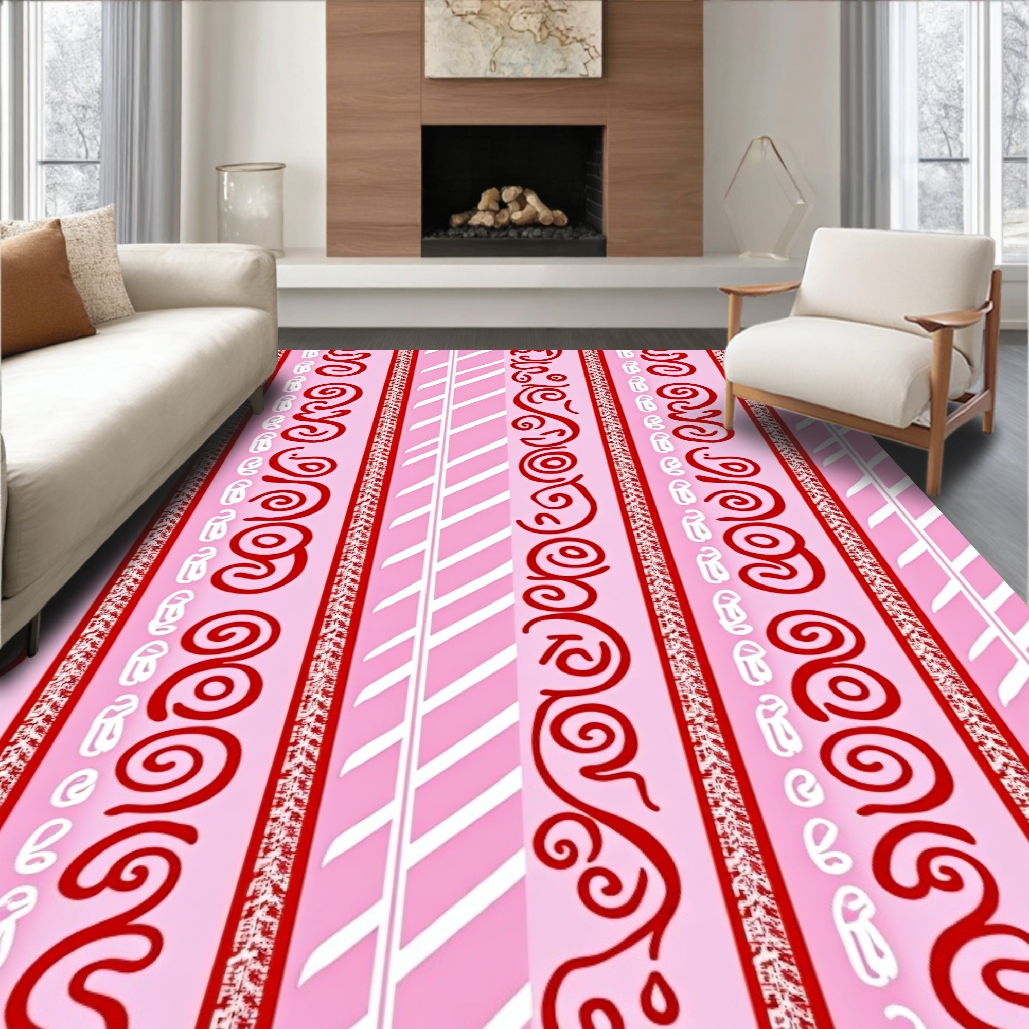 Whimsical Red Swirl Stripe Rug