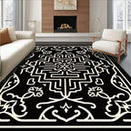 Black Ivory Geometric Medallion Floral Rug