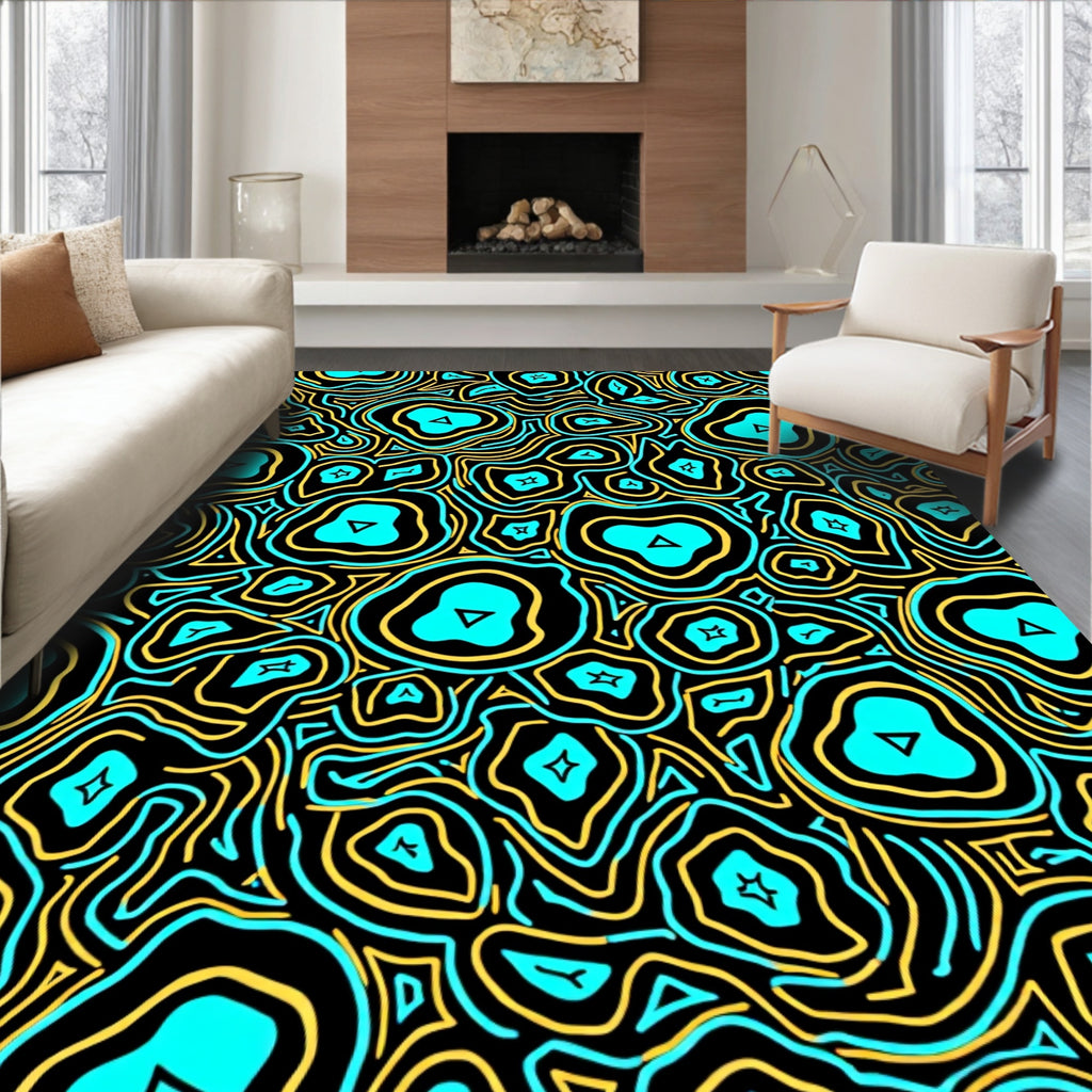 Abstract Turquoise Yellow Organic Forms Rug