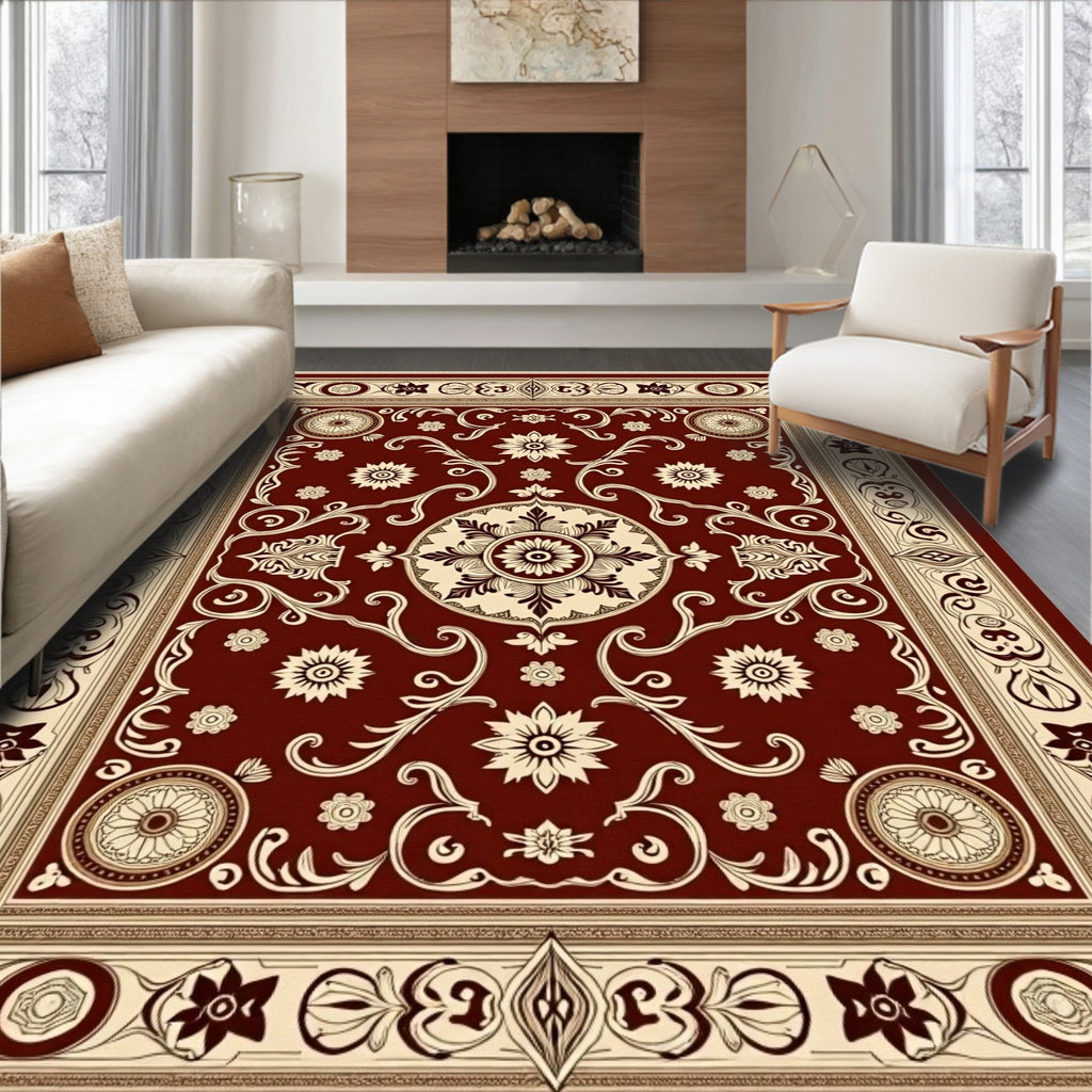 Deep Red Ornamental Bloom Rug