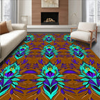 Exotic Turquoise Peacock Feather Medallion Rug