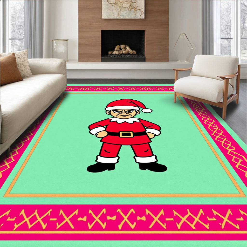 Grumpy Santa Claus Festive Border Rug