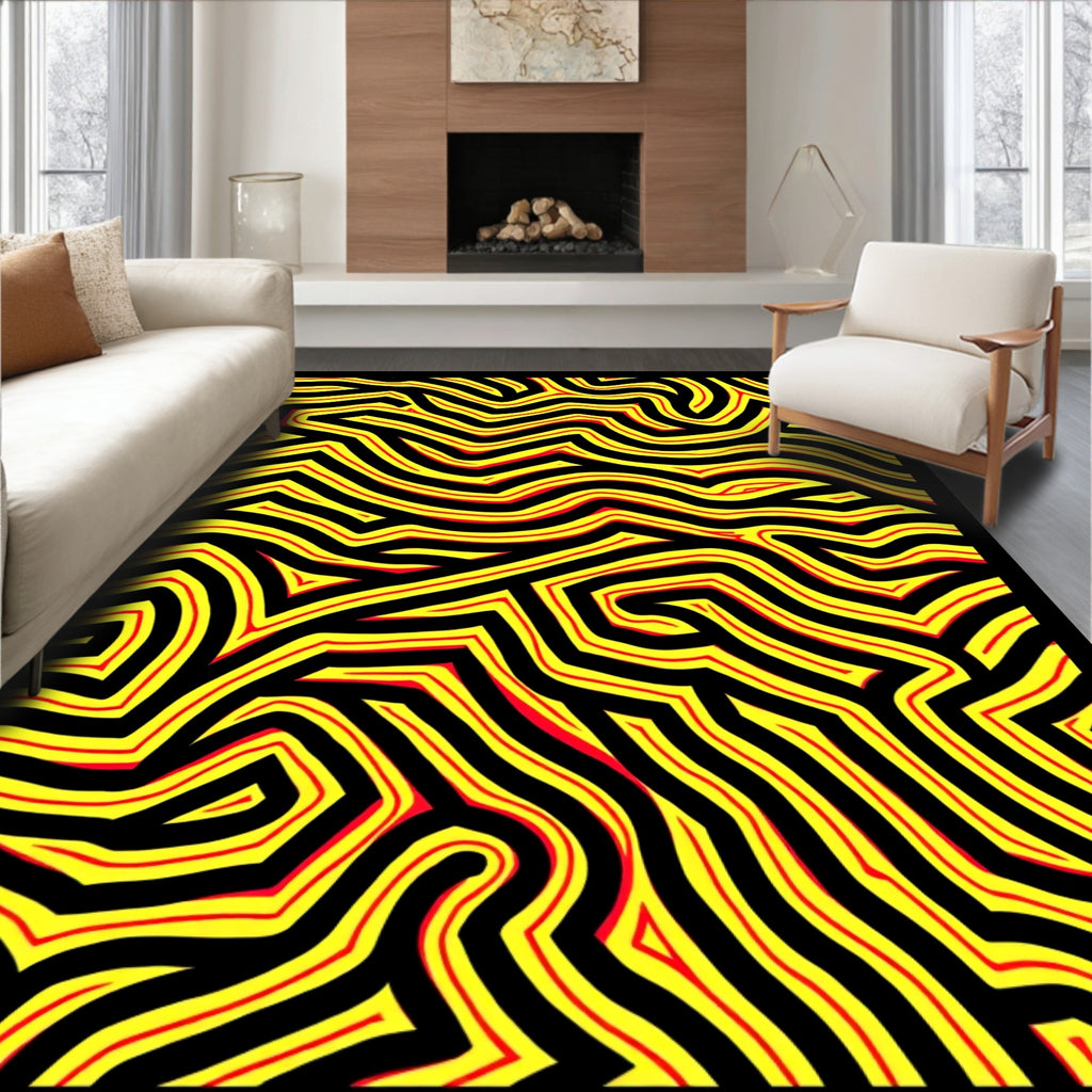 Bold Black Yellow Red Maze Rug
