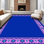 Vibrant Pink Blue Floral Border Rug