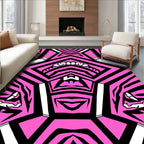 Vibrant Pink Black Graphic Face Rug