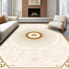 Golden Sunburst Medallion Scrollwork Border Rug