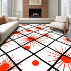 Orange Sunburst Starburst Grid Rug