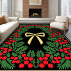 Golden Bow Red Berry Evergreen Wreath Rug
