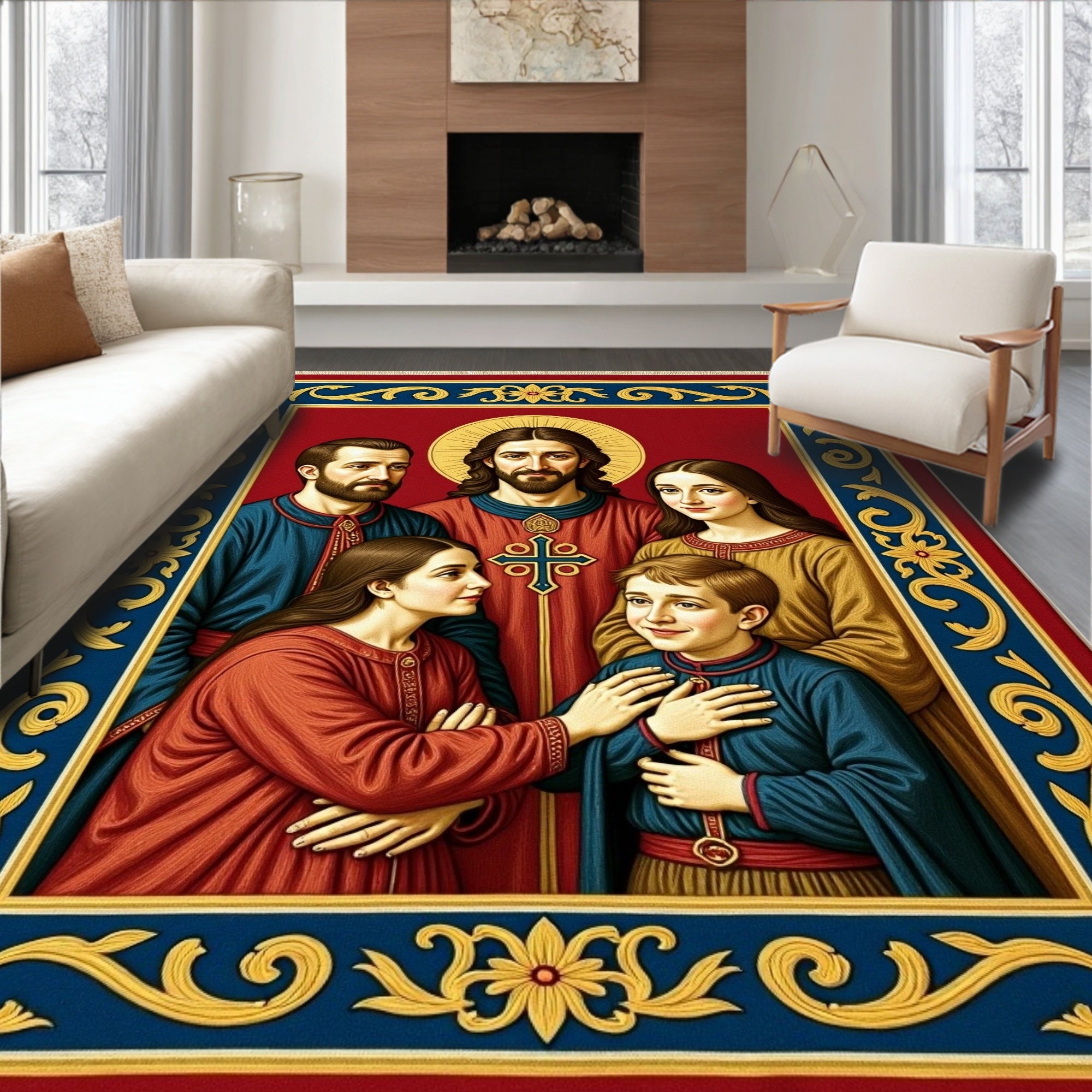 Sacred Family Portrait Golden Border Rug