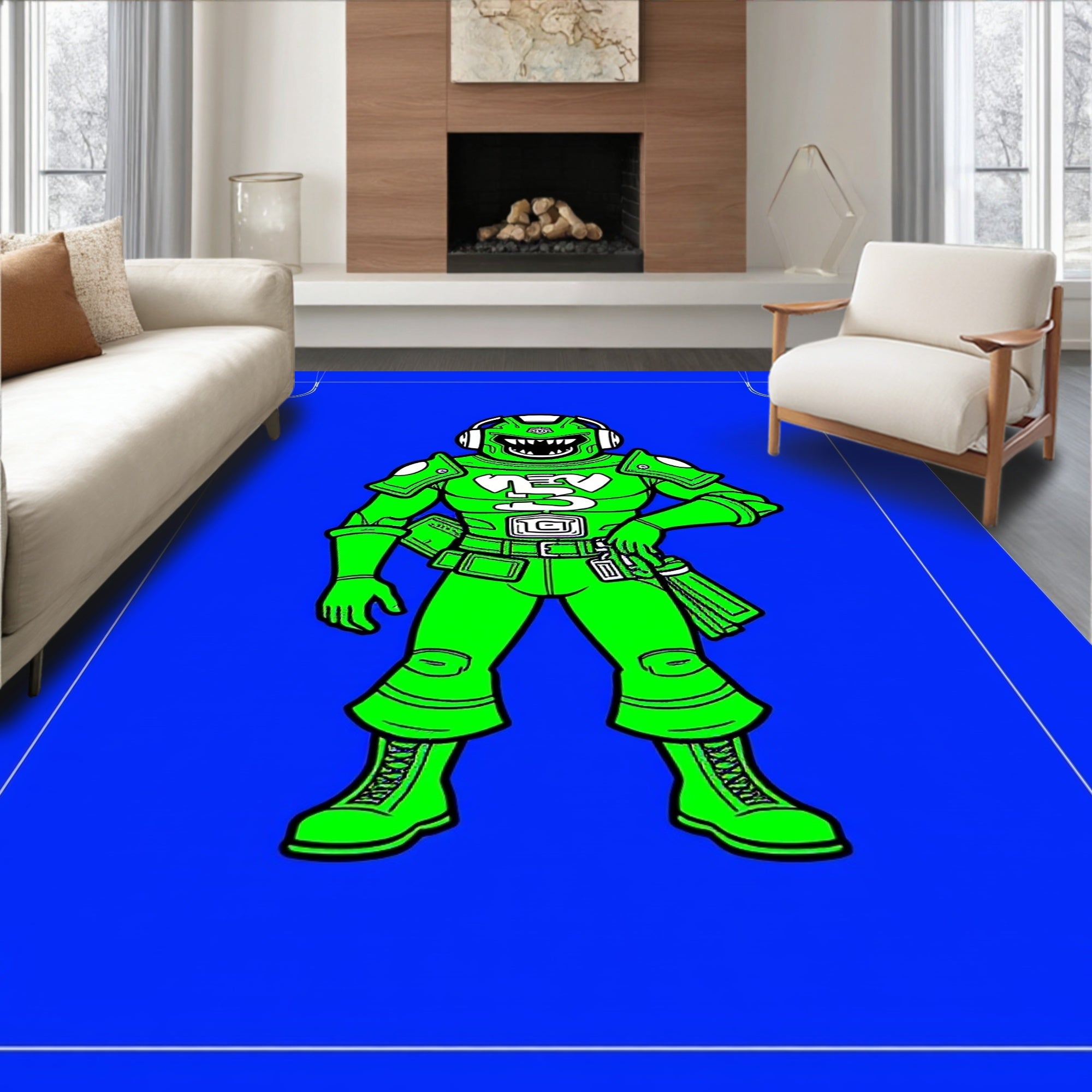Vibrant Green Cybernetic Warrior Rug