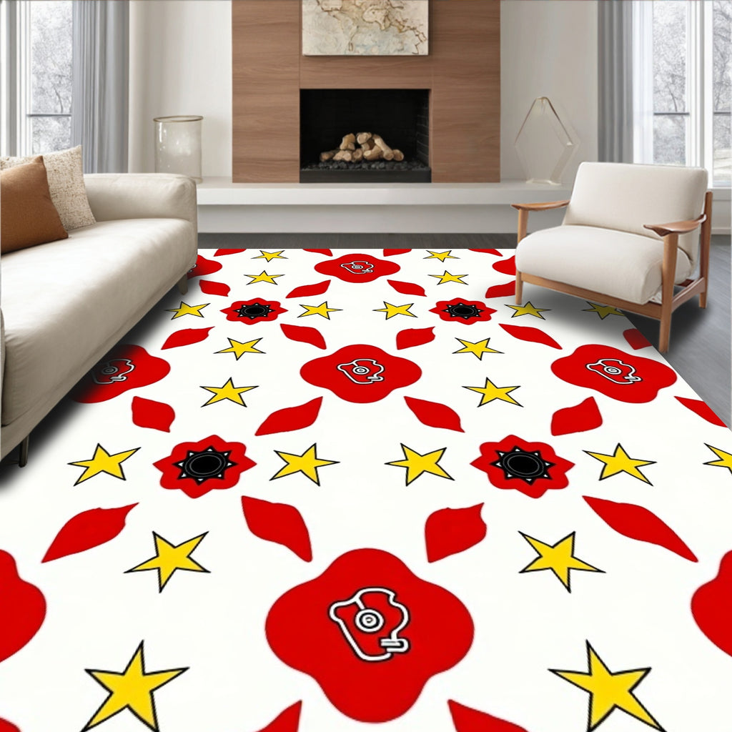 Red Poppy Yellow Star Radiance Rug