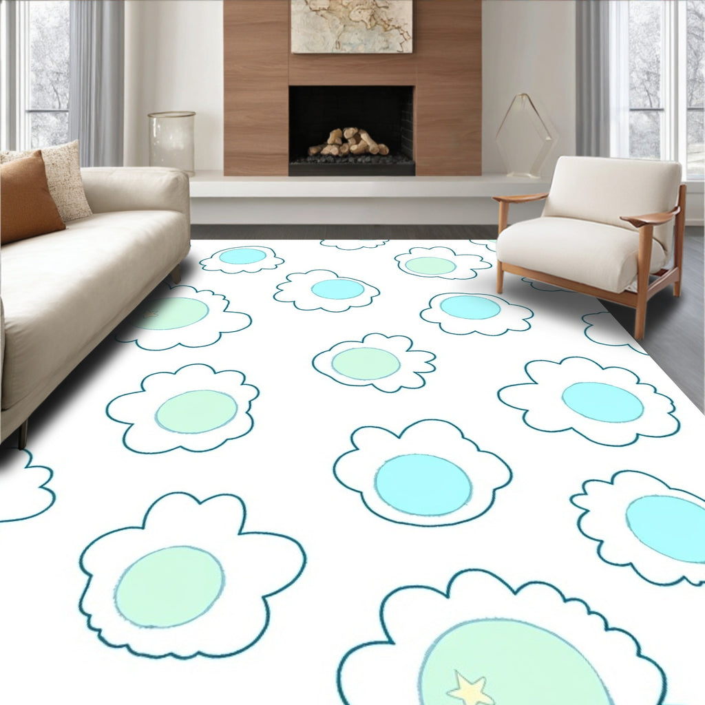 Soft Blue Mint Cloudburst Shapes Rug