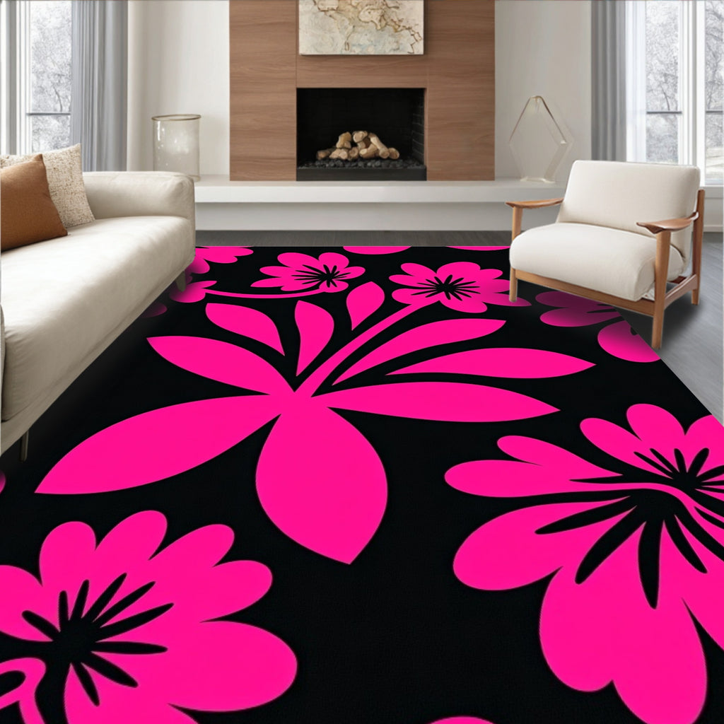 Bright Pink Floral Bloom Rug