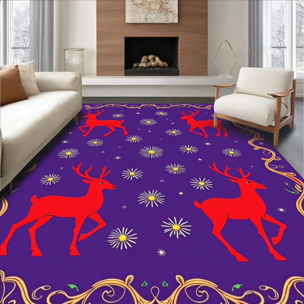 Red Deer Purple Floral Border Rug