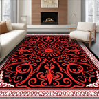 Elegant Red Scrollwork Mandala Rug