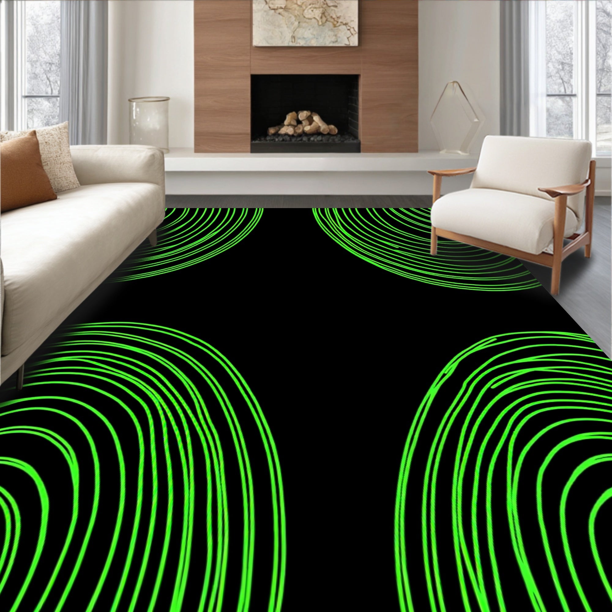 Vivid Neon Concentric Arcs Rug