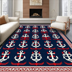 Nautical Navy Blue Anchor Collage Rug