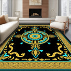Black Teal Gold Medallion Arabesque Rug