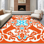 Orange White Teal Floral Medallion Rug