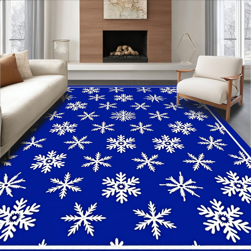 White Snowflakes On Deep Blue Background Rug