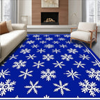 White Snowflakes On Deep Blue Background Rug