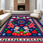 Festive Red Blue Santa Hearts Tannenbaum Rug