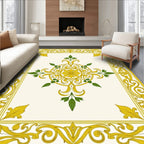 Ornate Yellow Golden Floral Medallion Border Rug