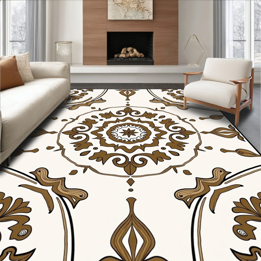 Cream and Brown Medallion Floral Rug