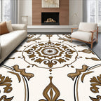Cream and Brown Medallion Floral Rug