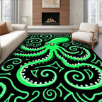 Vibrant Emerald Octopus Swirls Rug