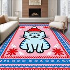 Cute Light Blue Cat Snowflake Hat Rug