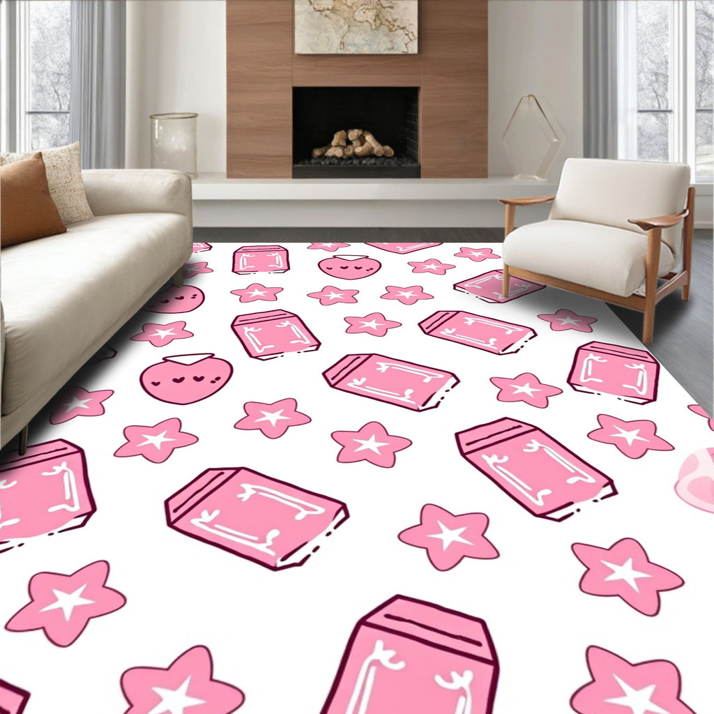 Pink Strawberry Star Confetti Rug