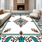 Turquoise Brown Floral Filigree Square Rug