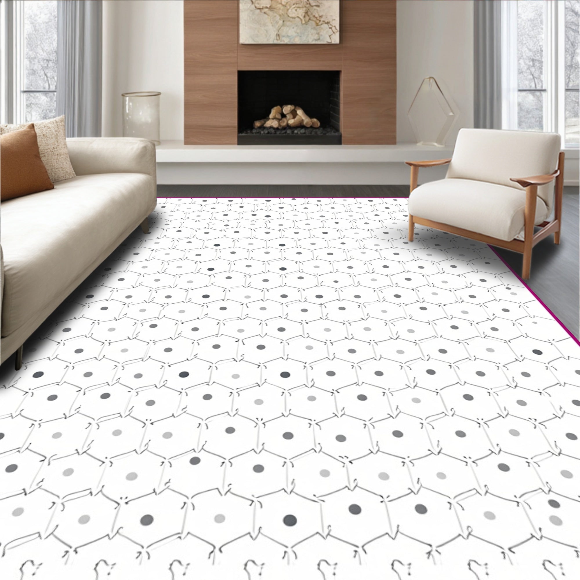 Monochromatic Hexagonal Polka Dot Geometric Rug
