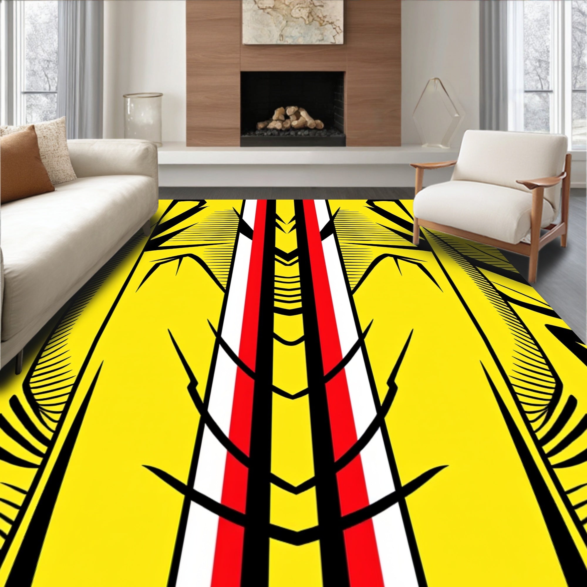 Bold Yellow Red Black Geometric Stripes Rug