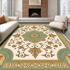 Gold Teal Floral Medallion Frame Rug