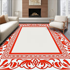 Bright Red Floral Arch Frame Rug