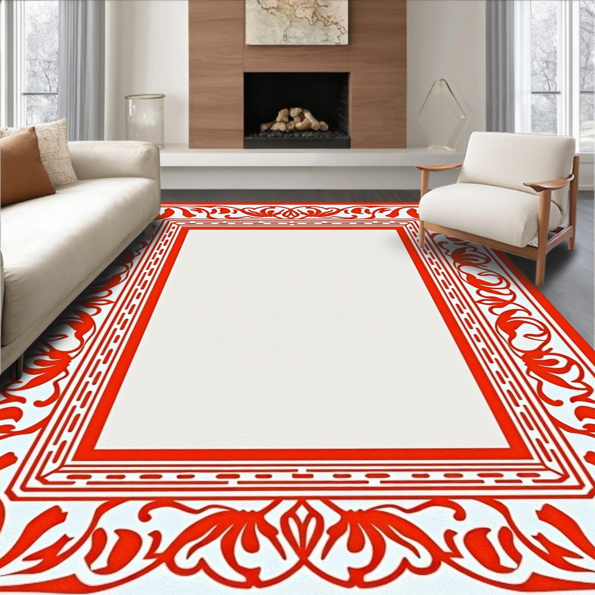Bright Red Floral Arch Frame Rug