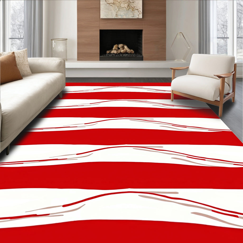 Crimson White Bold Stripe Landscape Rug