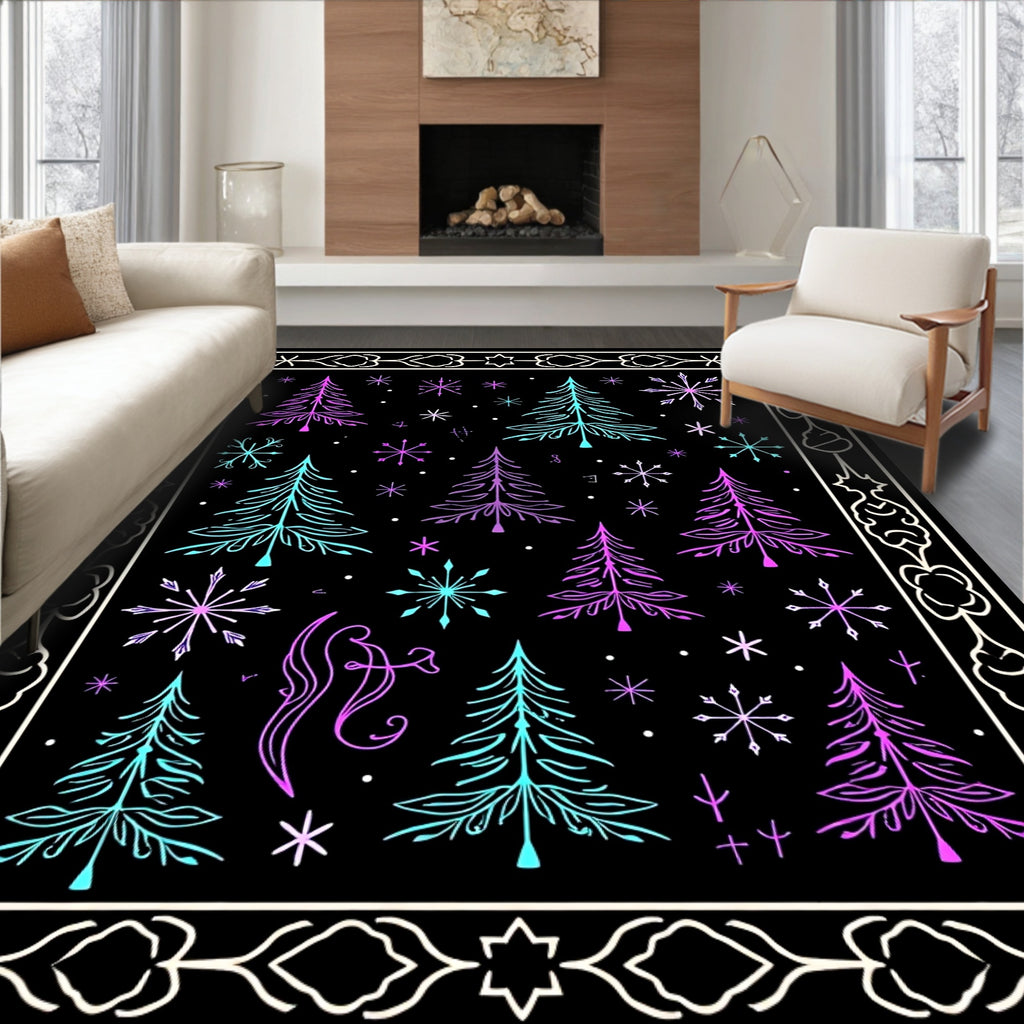 Winter Wonderland Tree Snowflake Border Rug