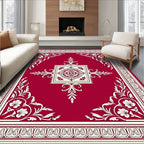 Crimson and Cream Floral Square Medallion Rug