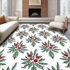 Red Berry Green Leaf Arrangement Rug